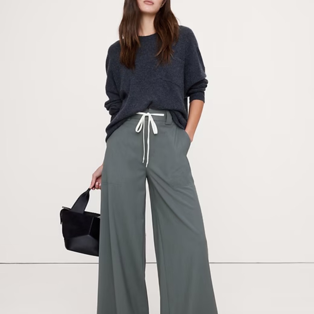 Banana Republic Italian Wool Wide-Leg Pant w/ Drawstring | Slate Gray | Size 6
